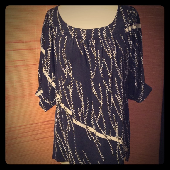 Bohemian style navy and cream blouse