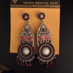 Orange and blue toned wayan earrings