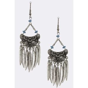 Antique Crescent Ornate Metal Fringe Drop Earrings