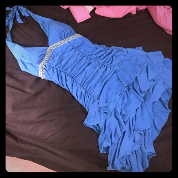 Xoxoxo collection blue beaded halter dress