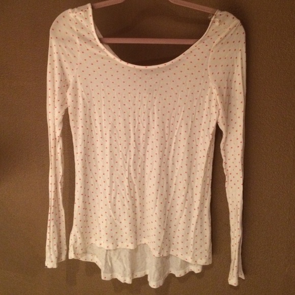 NEW American Rag CIE white pink polka dot long slv