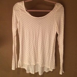 NEW American Rag CIE white pink polka dot long slv