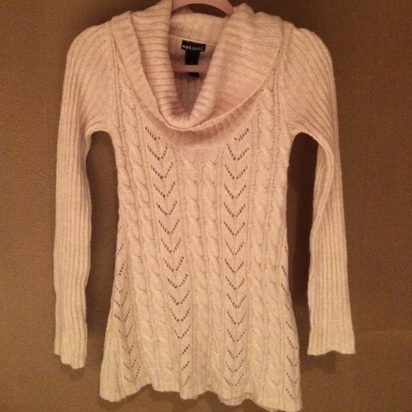Cream sweater dress cowl neck long slv cable knit