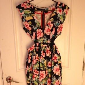Hawaiian Print Cut Out Dress