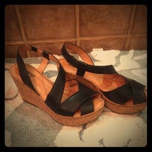 Black leather wedge sandal
