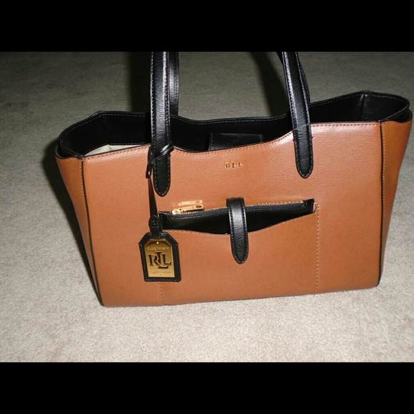New RLR Ralph Lauren Davenport Shopper Tan/Black