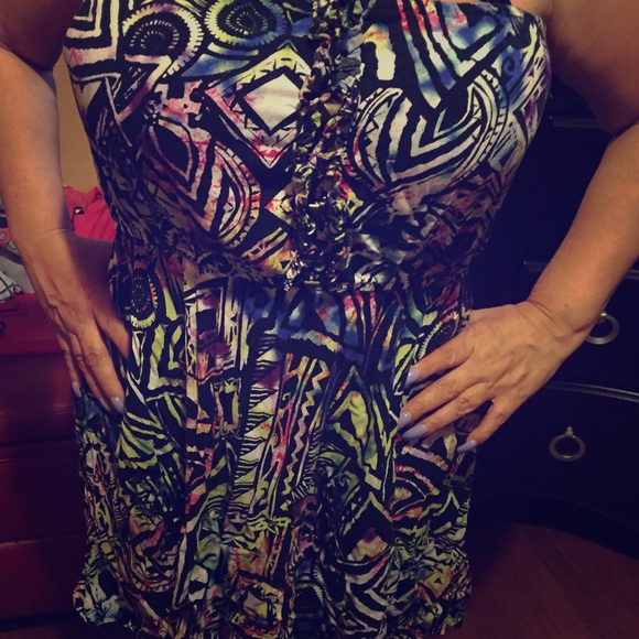 Tribal strapless dress with studs