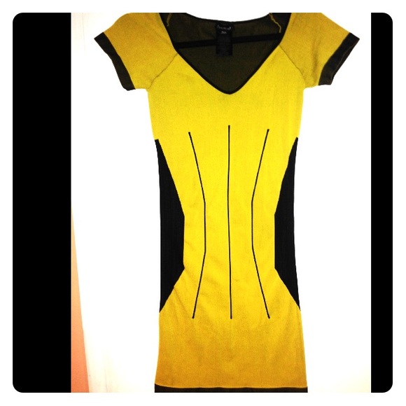 Bebe black yellow dress