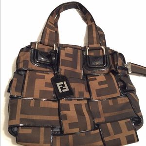 Fendi Zucca Crossword Canvas Handbag- Large