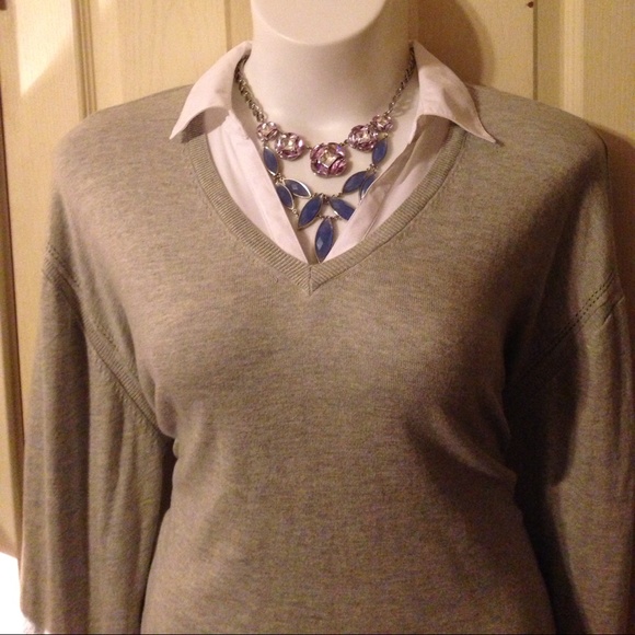 Light gray sweater with sheer blouse