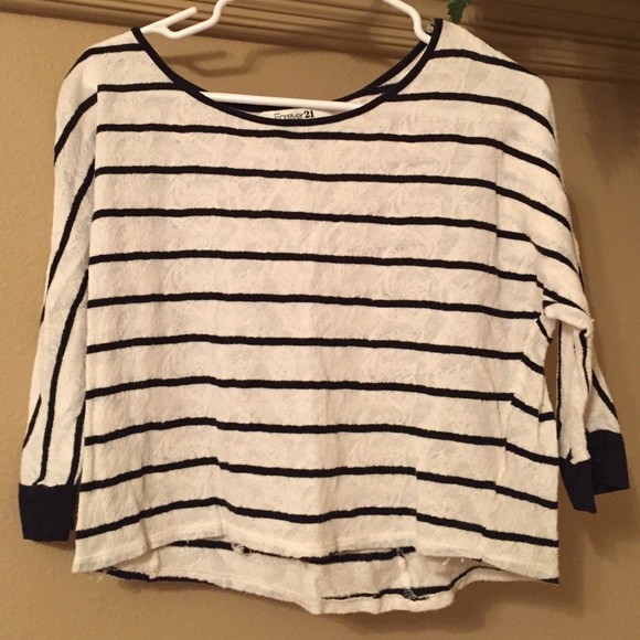 Black and White Striped Lace Sweater