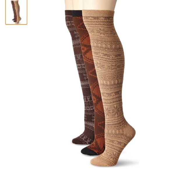 New Muk Luks Fair Isle Over the Knee Socks 3prs
