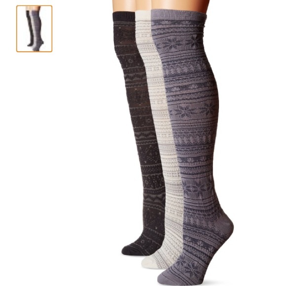 New Muk Luks Fair Isle Over the Knee Socks - 3prs