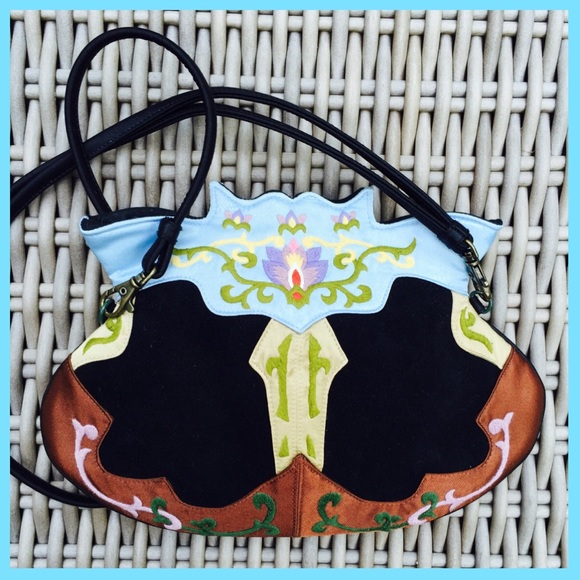 J.L Lane 'Crossing Borders' suede & silk Crossbody - Picture 1 of 4