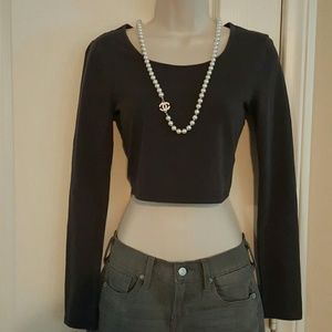 Long Sleeve Dark Gray Cropped Top