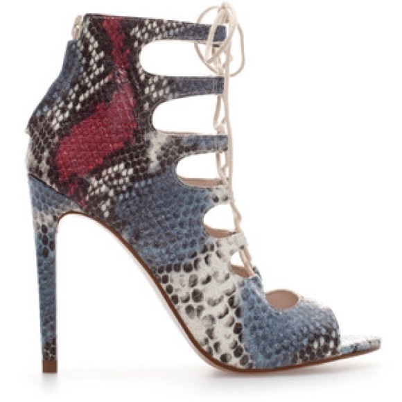 Zara Snakeskin Lace Up Heels