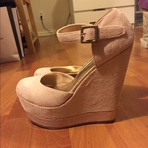 pink suede wedge