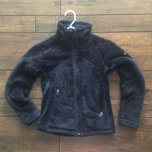 black fuzzy Columbia jacket