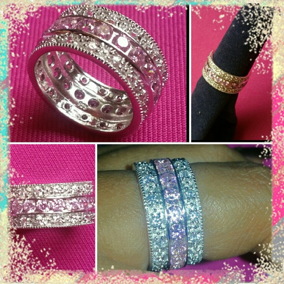 Pink & Diamond Cubic Zirconia Ring Sterling Silver