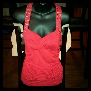 Red studded tank top