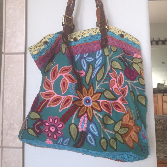 Colorful embroidered tote