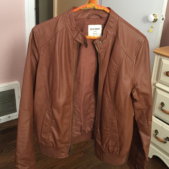 Brown Faux Leather Bomber Jacket