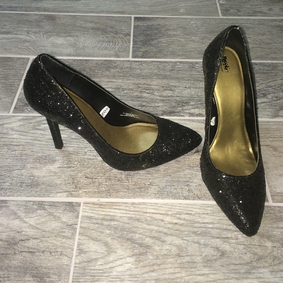 Black glitter heels