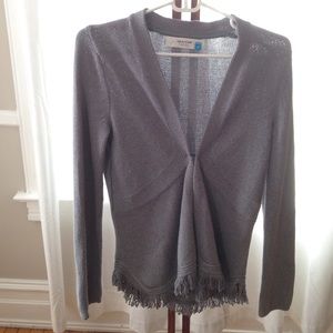 Anthro Sparrow gray fringed cotton sweater.