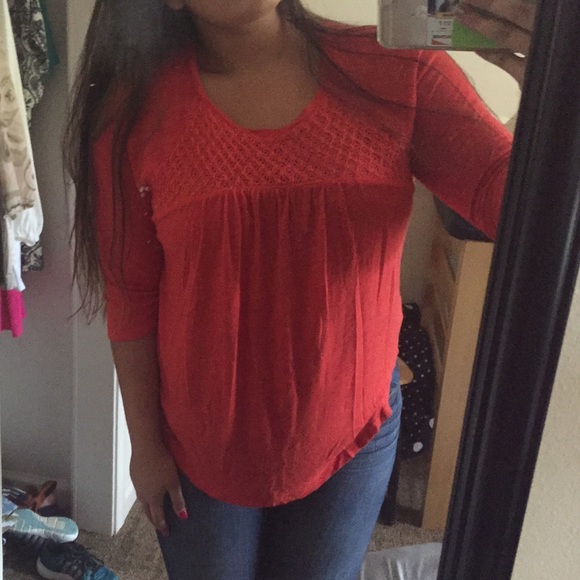 3/4 length Lucky Brand crochet blouse