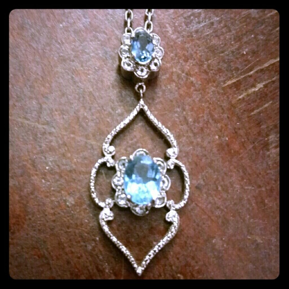 Blue Topaz in 14K white gold necklace from Zales