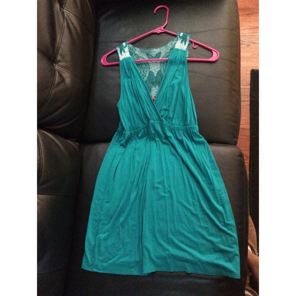 Lace back green dress