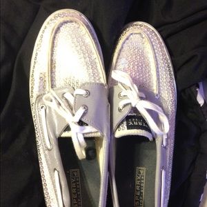 Silver sequin sperrys