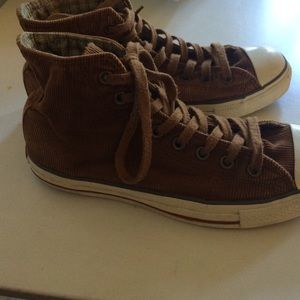 Brown Corduroy high top Converse sneakers