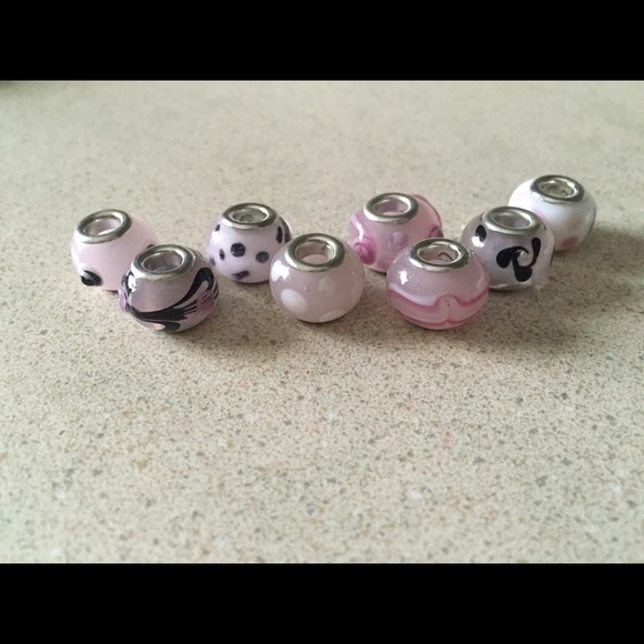 Pink, black, and silver beads
