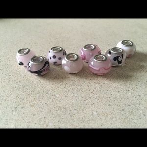 Pink, black, and silver beads