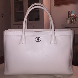 Authentic white chanel cert tote SHW