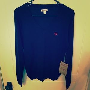 True Religion Black V-Neck Long Sleeved Sweater