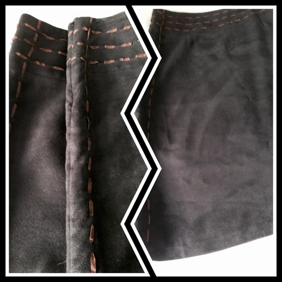Richard Malcolm Boutique Dresses & Skirts - ❄️Faux suede black skirt/ brown trim