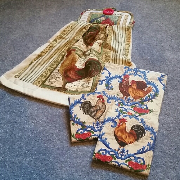 New Rooster Chickens Gift Set Pot Holders Towel