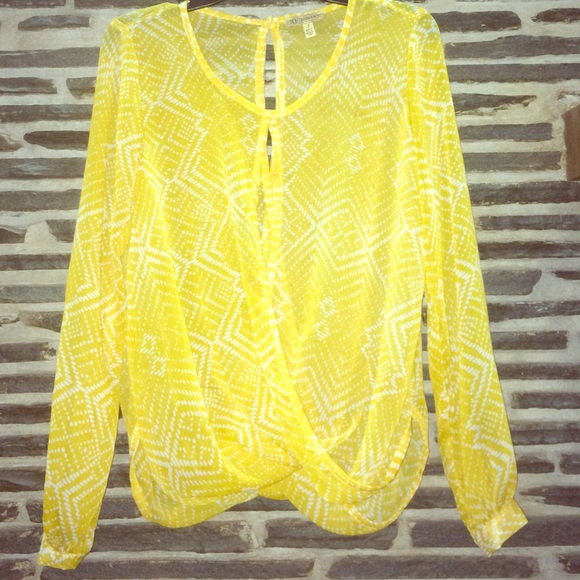 SHEER OPEN BACK FAUX WRAP FLOWY BLOUSE