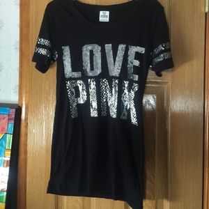 Black T-shirt that says love pink