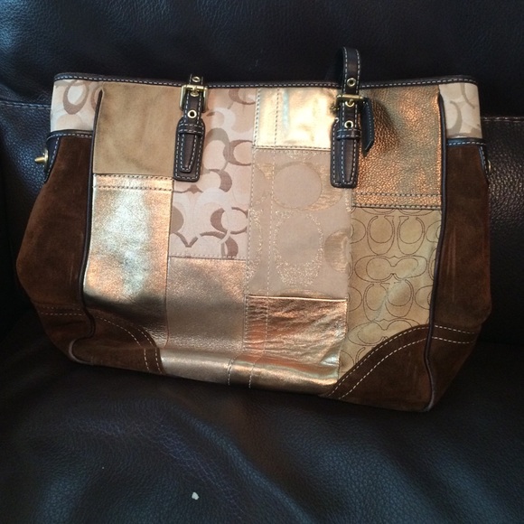 Large Coach suede patchwork tote (zip top)