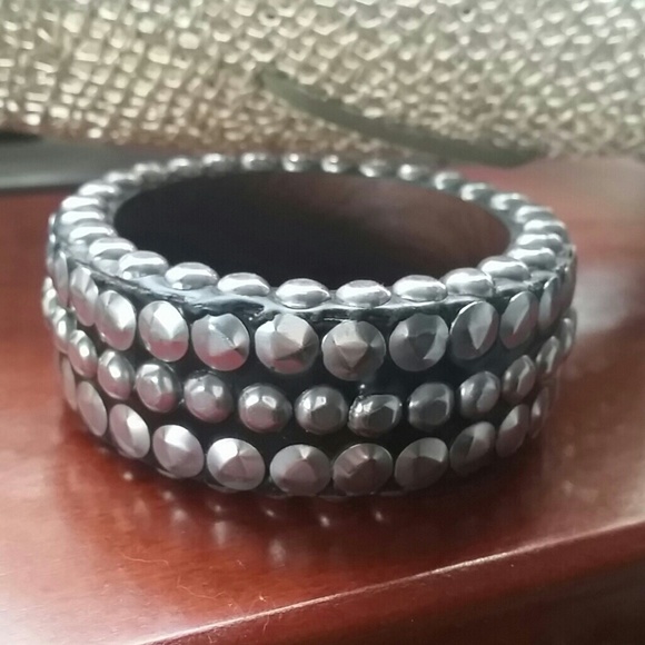 Very unique wood and metal studded bracelet