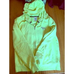 Victoria secret love pink neon yellow sweatshirt