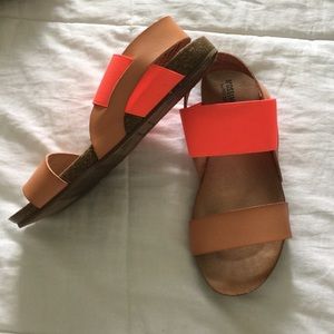 Neon Pink and Tan Sandals, Worn Once size 6