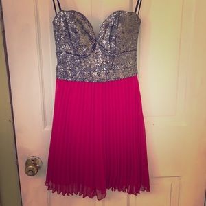 Strapless sequin and red dress