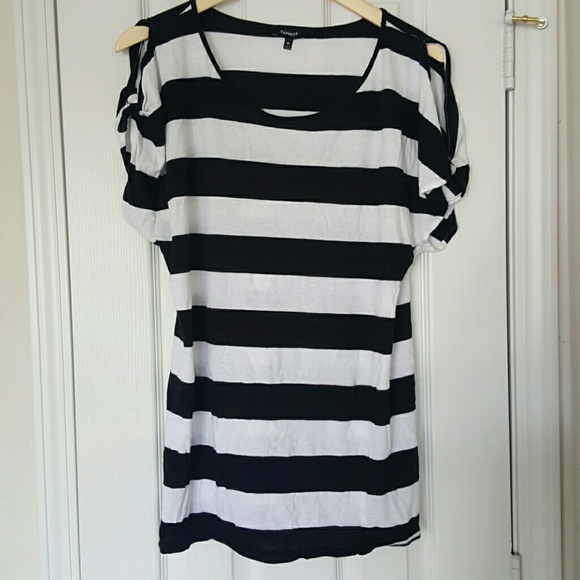 Express Tops - Open Shoulder Striped Top