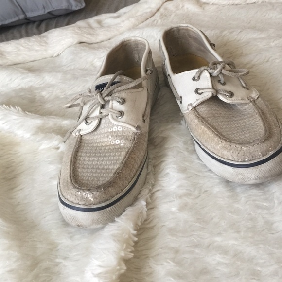 Cream sequin sperrys