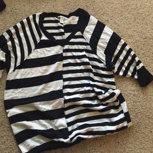 Black and white striped 3/4 sleeve cardigan