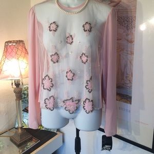 Stunning back button sheer front holiday top